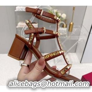 Charming Valentino Rockstud No Limit Sandals with 6cm Heel Brown 0824053