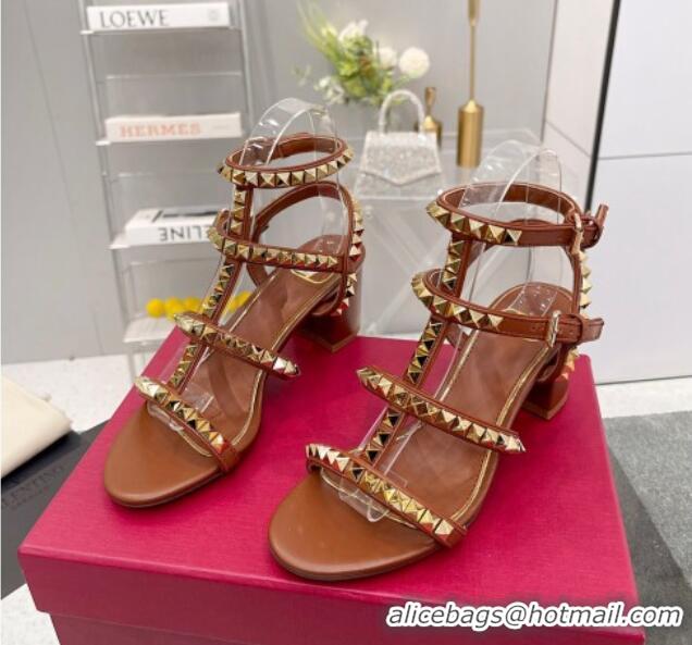 Charming Valentino Rockstud No Limit Sandals with 6cm Heel Brown 0824053