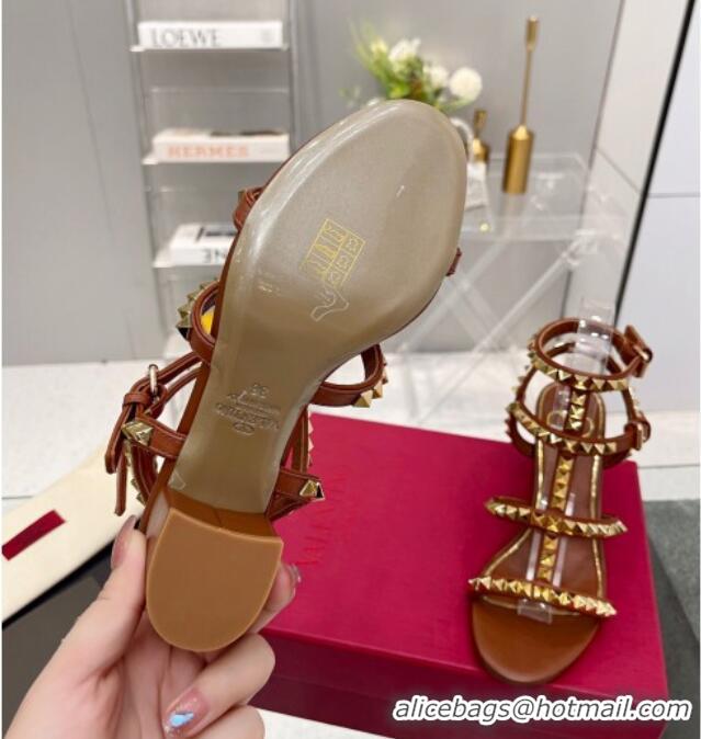 Charming Valentino Rockstud No Limit Sandals with 6cm Heel Brown 0824053