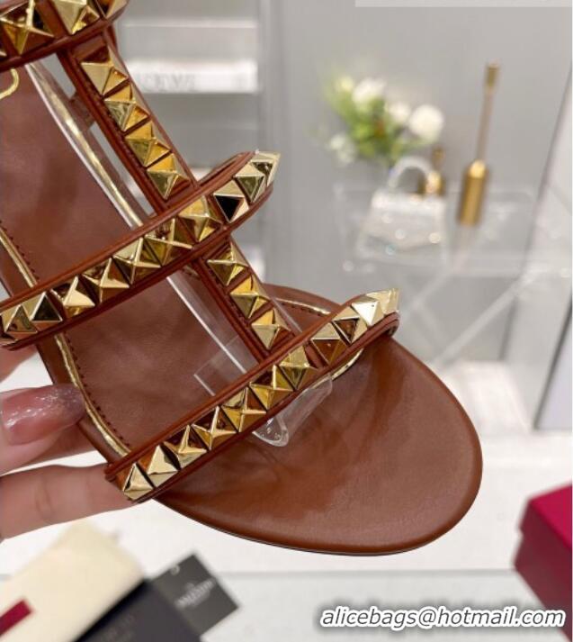 Charming Valentino Rockstud No Limit Sandals with 6cm Heel Brown 0824053