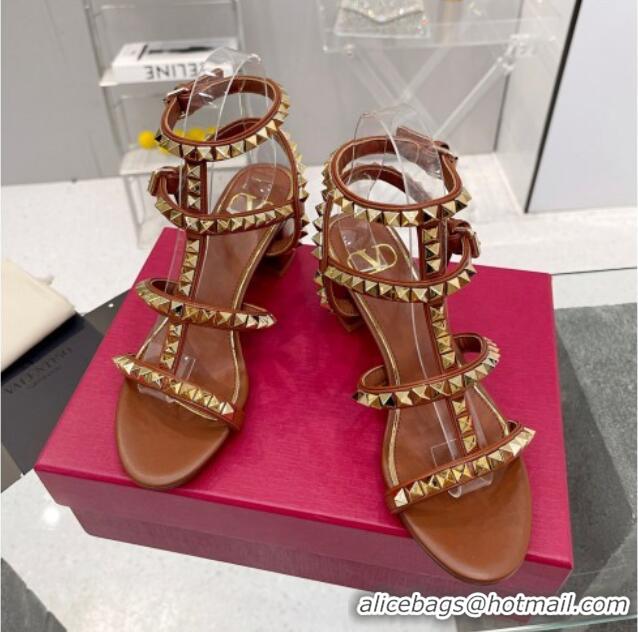 Charming Valentino Rockstud No Limit Sandals with 6cm Heel Brown 0824053