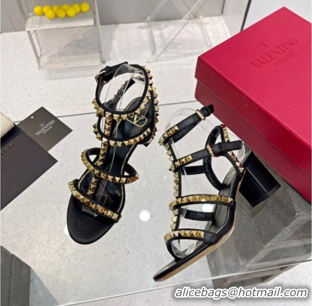 Pretty Style Valentino Rockstud No Limit Sandals with 6cm Heel Black 0824054