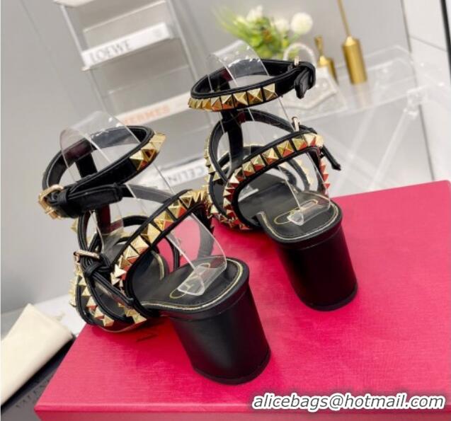 Pretty Style Valentino Rockstud No Limit Sandals with 6cm Heel Black 0824054