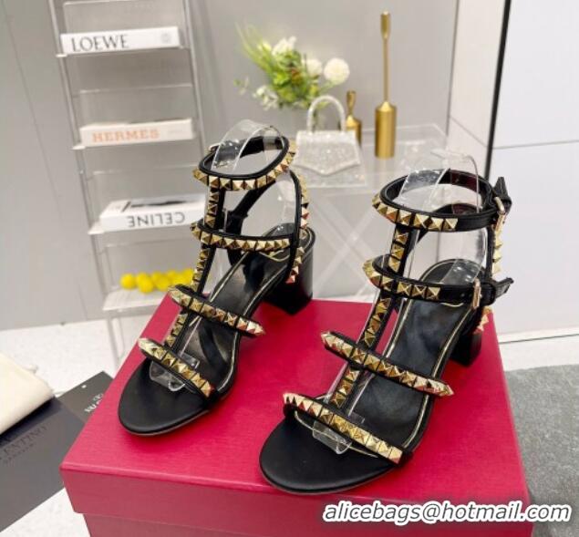 Pretty Style Valentino Rockstud No Limit Sandals with 6cm Heel Black 0824054