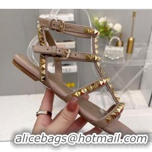 Best Grade Valentino Rockstud No Limit Flat Sandals in Nappa Nude 0824056