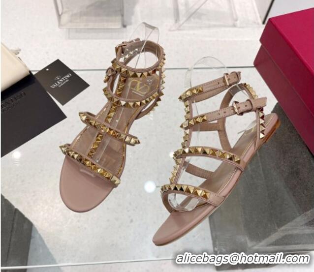 Best Grade Valentino Rockstud No Limit Flat Sandals in Nappa Nude 0824056