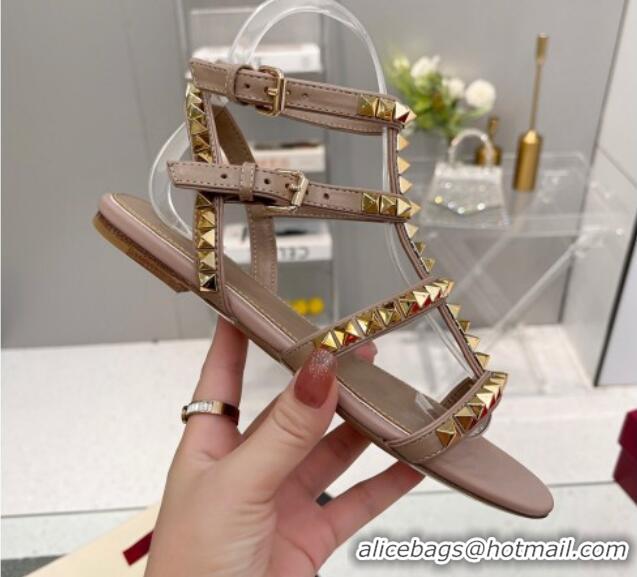 Best Grade Valentino Rockstud No Limit Flat Sandals in Nappa Nude 0824056