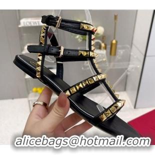 Top Grade Valentino Rockstud No Limit Flat Sandals in Nappa Black 0824057