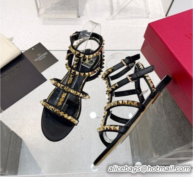 Top Grade Valentino Rockstud No Limit Flat Sandals in Nappa Black 0824057