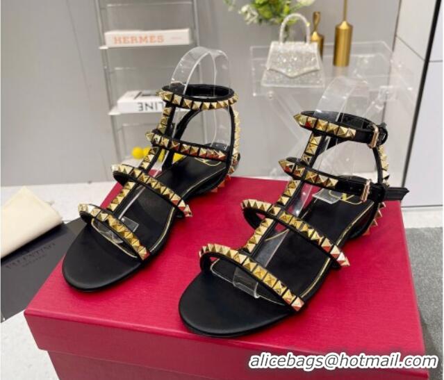 Top Grade Valentino Rockstud No Limit Flat Sandals in Nappa Black 0824057