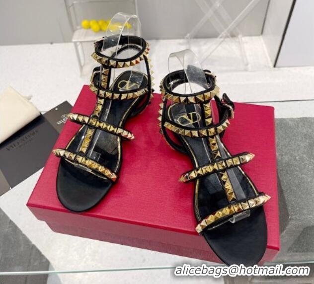 Top Grade Valentino Rockstud No Limit Flat Sandals in Nappa Black 0824057