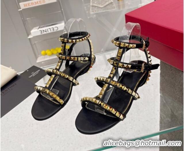 Top Grade Valentino Rockstud No Limit Flat Sandals in Nappa Black 0824057