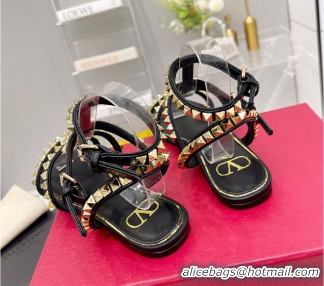 Top Grade Valentino Rockstud No Limit Flat Sandals in Nappa Black 0824057