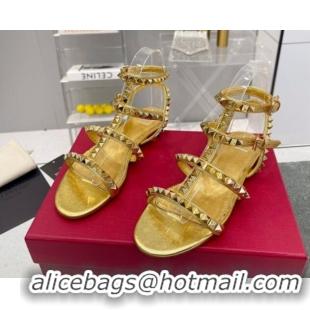 Grade Quality Valentino Rockstud No Limit Flat Sandals in Metallic Nappa Gold 0824059