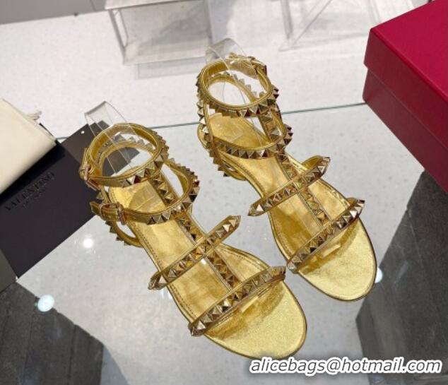 Grade Quality Valentino Rockstud No Limit Flat Sandals in Metallic Nappa Gold 0824059