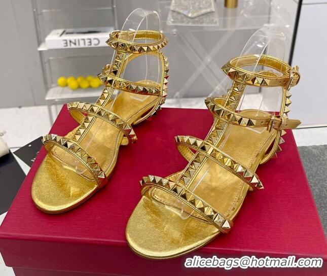 Grade Quality Valentino Rockstud No Limit Flat Sandals in Metallic Nappa Gold 0824059