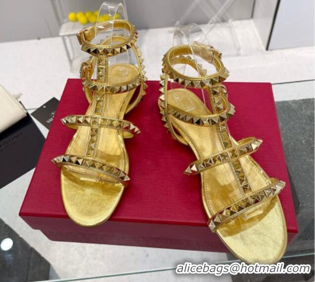 Grade Quality Valentino Rockstud No Limit Flat Sandals in Metallic Nappa Gold 0824059