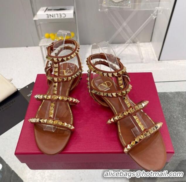 Most Popular Valentino Rockstud No Limit Flat Sandals in Nappa Brown 0824060