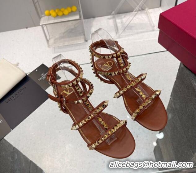 Most Popular Valentino Rockstud No Limit Flat Sandals in Nappa Brown 0824060