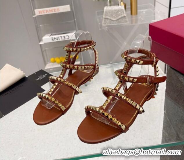 Most Popular Valentino Rockstud No Limit Flat Sandals in Nappa Brown 0824060