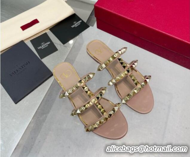 Best Price Valentino Lambskin Rockstud No Limit Slide Flat Sandals Nude 0824061