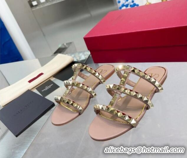 Best Price Valentino Lambskin Rockstud No Limit Slide Flat Sandals Nude 0824061