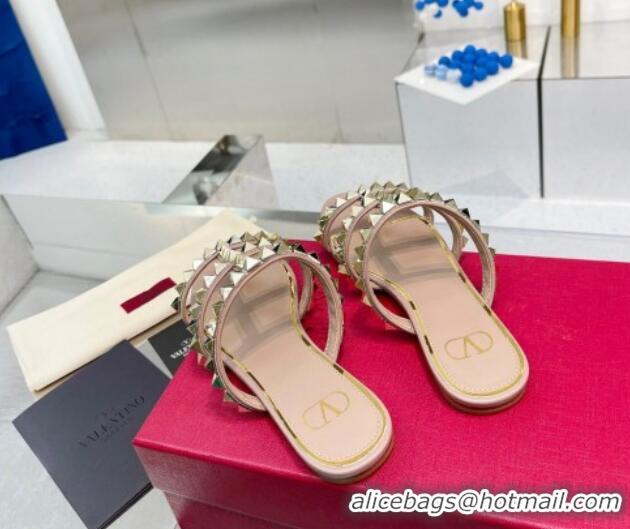 Best Price Valentino Lambskin Rockstud No Limit Slide Flat Sandals Nude 0824061