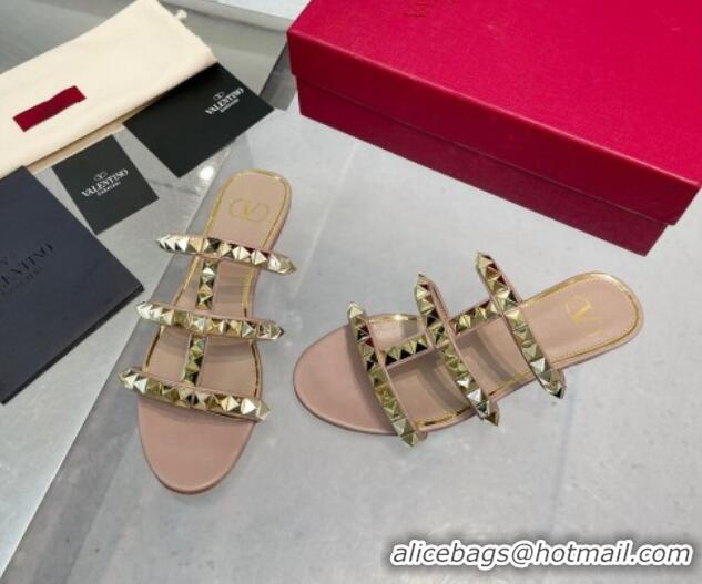 Best Price Valentino Lambskin Rockstud No Limit Slide Flat Sandals Nude 0824061