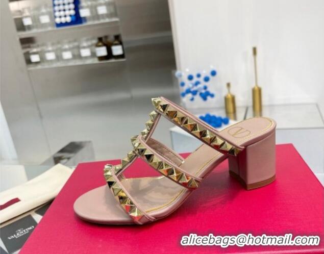 Luxurious Valentino Lambskin Rockstud No Limit Slide Sandals 60MM Heel Nude 0824067