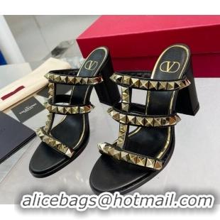 Durable Valentino Lambskin Rockstud No Limit Slide Sandals 90MM Heel Black 0824071