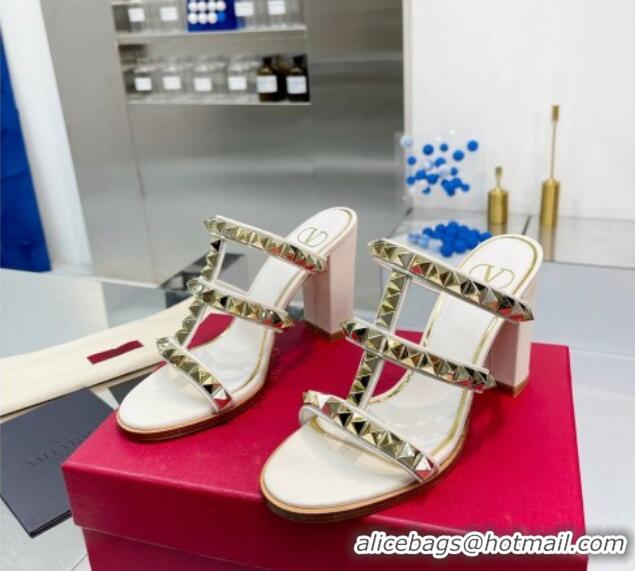 Sumptuous Valentino Lambskin Rockstud No Limit Slide Sandals 90MM Heel White 0824073