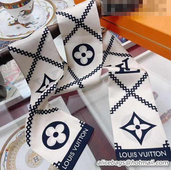 Inexpensive Louis Vuitton Croisillon Silk Bandeau Scarf 8x120cm LV2210 White 2022