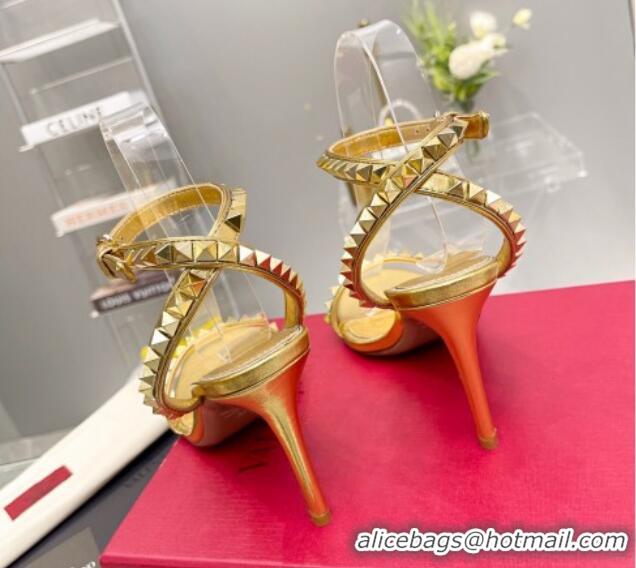 Good Product Valentino Rockstud No Limit Nappa Sandals 90MM Heel Gold 0824076