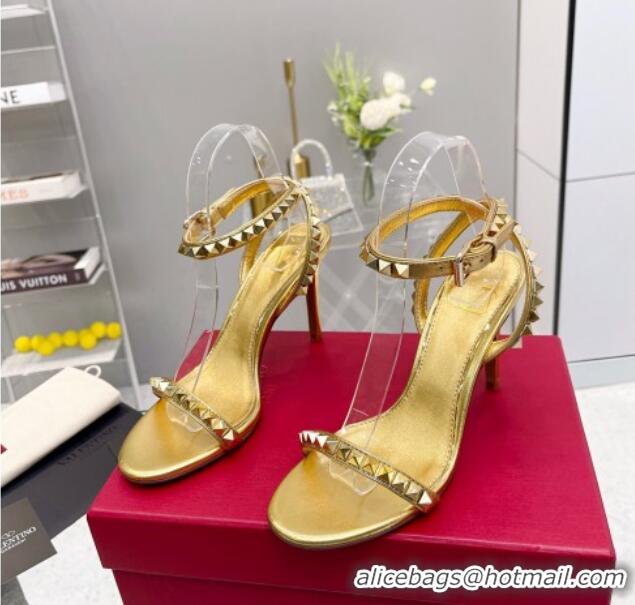 Good Product Valentino Rockstud No Limit Nappa Sandals 90MM Heel Gold 0824076