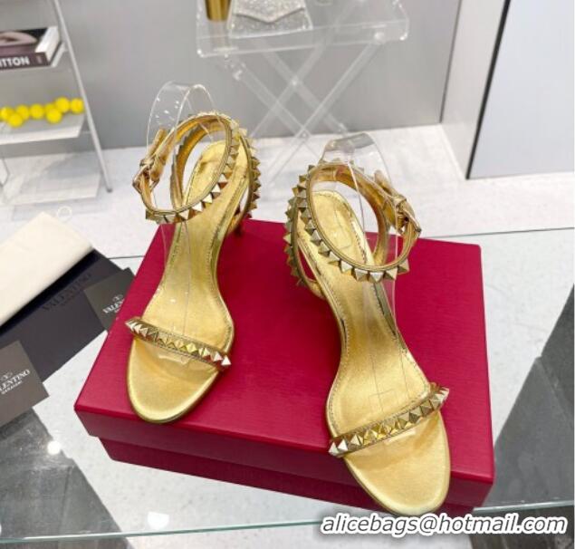 Good Product Valentino Rockstud No Limit Nappa Sandals 90MM Heel Gold 0824076