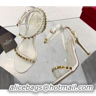 Luxury Valentino Rockstud No Limit Nappa Sandals 90MM Heel White 0824077