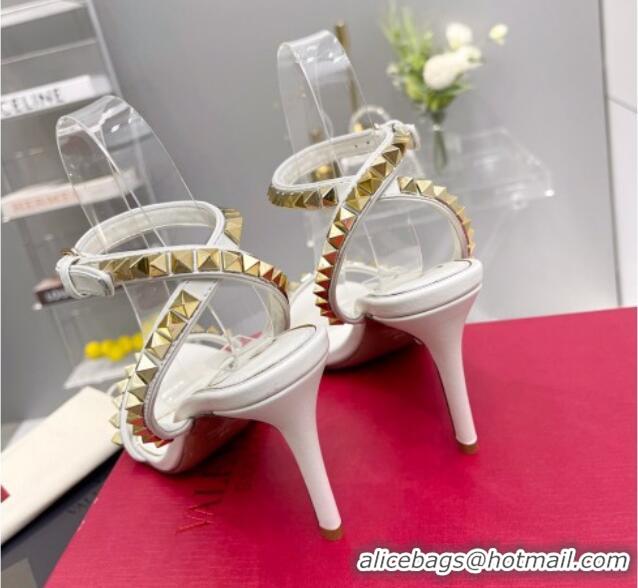 Luxury Valentino Rockstud No Limit Nappa Sandals 90MM Heel White 0824077