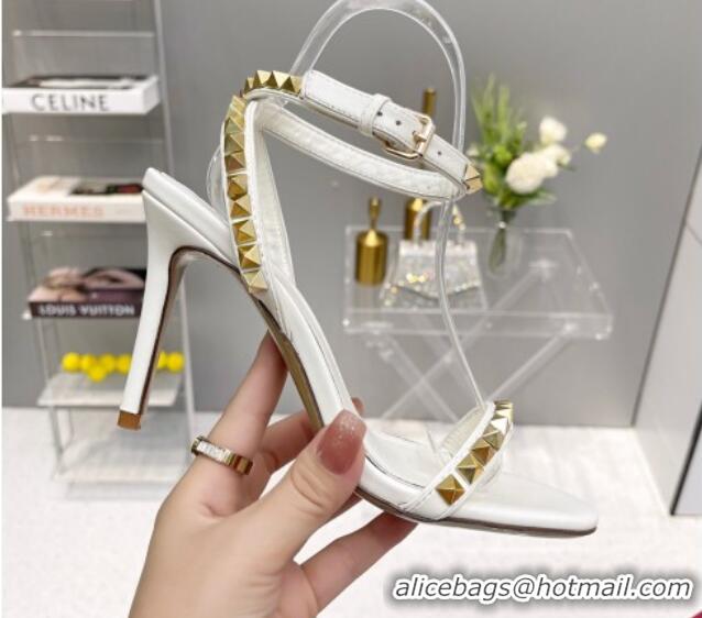 Luxury Valentino Rockstud No Limit Nappa Sandals 90MM Heel White 0824077