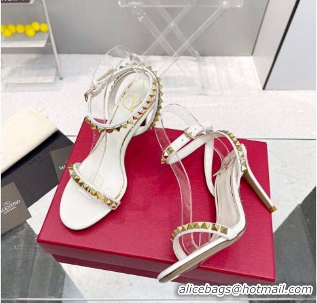 Luxury Valentino Rockstud No Limit Nappa Sandals 90MM Heel White 0824077