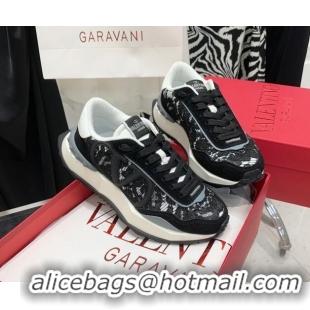 Top Design Valentino Lacerunner Lace and Mesh Sneakers Black 2090621