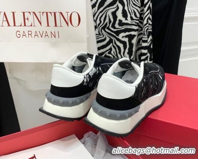 Top Design Valentino Lacerunner Lace and Mesh Sneakers Black 2090621