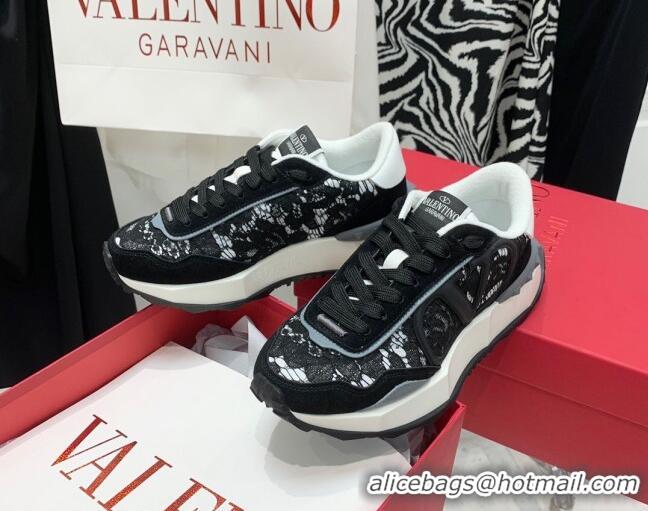 Top Design Valentino Lacerunner Lace and Mesh Sneakers Black 2090621