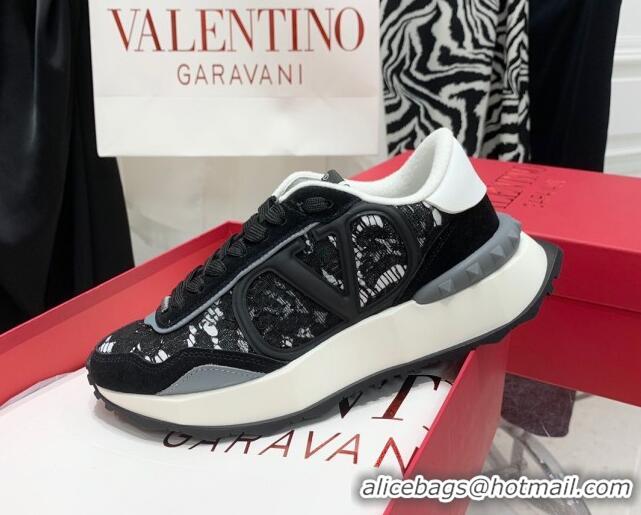 Top Design Valentino Lacerunner Lace and Mesh Sneakers Black 2090621