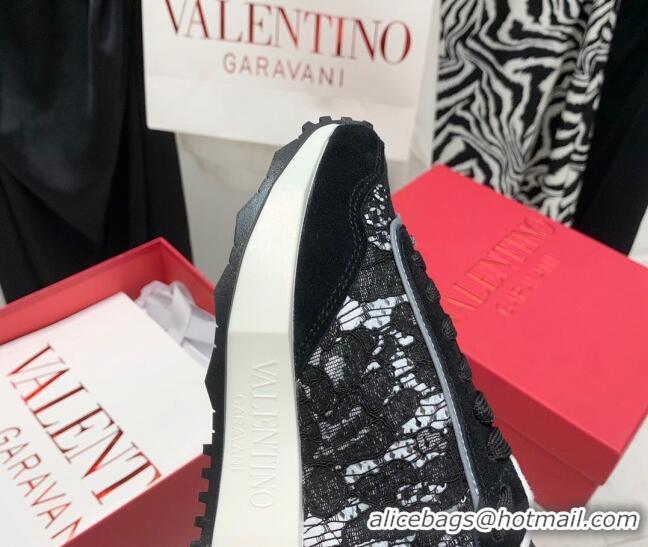 Top Design Valentino Lacerunner Lace and Mesh Sneakers Black 2090621