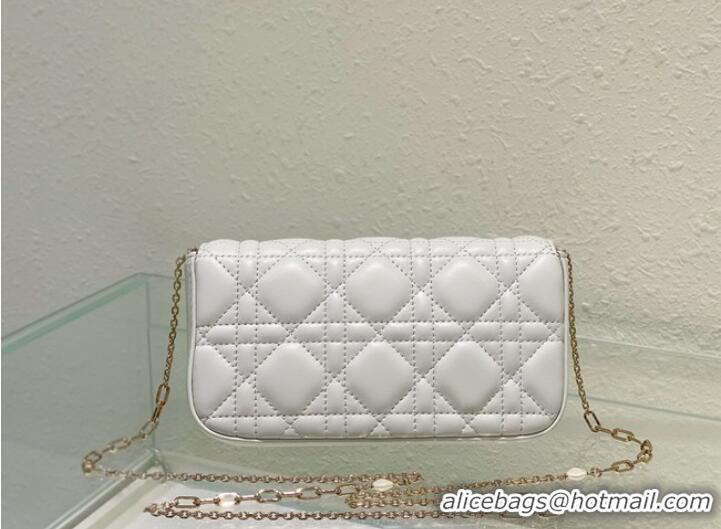 Famous Brand LADY DIOR PHONE POUCH Cannage Lambskin S0977O white