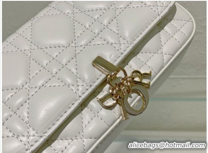 Famous Brand LADY DIOR PHONE POUCH Cannage Lambskin S0977O white