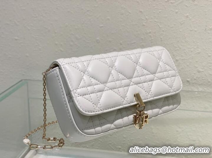 Famous Brand LADY DIOR PHONE POUCH Cannage Lambskin S0977O white