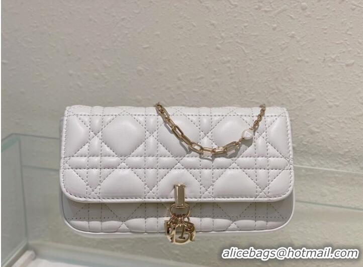 Famous Brand LADY DIOR PHONE POUCH Cannage Lambskin S0977O white