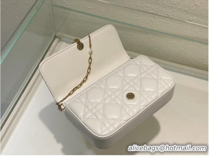 Famous Brand LADY DIOR PHONE POUCH Cannage Lambskin S0977O white