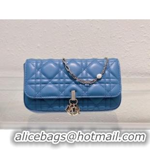 Top Quality LADY DIOR PHONE POUCH Cannage Lambskin S0977O Cloud Blue